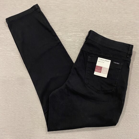 Calvin Klein Chino Pants Mens 36 x 32 Black Slim Fit Straight Flex Waist Cotton - Picture 1 of 13
